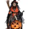 Halloween Hexe Mit Leuchtendem Kürbis & Katze 68cm -Karnevalsbekleidungsgeschäft halloween hexe mit katze und beleuchtetem kuerbis halloween witch with light up pumkin and cat 54766 01