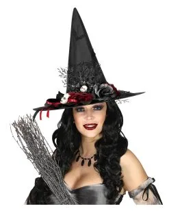 Hexenhut Mit Rosen & Puppenköpfen -Karnevalsbekleidungsgeschäft hexenhut mit fledermaeusen und puppenkoepfe witch hat with bats roses and doll heads 39145 03