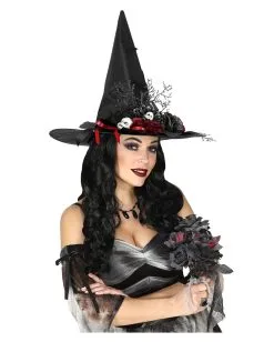 Hexenhut Mit Rosen & Puppenköpfen -Karnevalsbekleidungsgeschäft hexenhut mit fledermaeusen und puppenkoepfe witch hat with bats roses and doll heads 39145 04