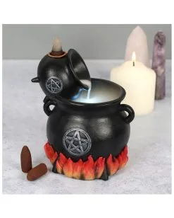 2 Hexenkessel Backflow Räucherkegel Halter Mit LED -Karnevalsbekleidungsgeschäft hexenkessel duo backflow raeucherkegel halter mit licht pouring cauldron backflow incense holder with light 50658 04